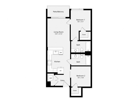 a floor plan of a unit with a bedroom and a living room